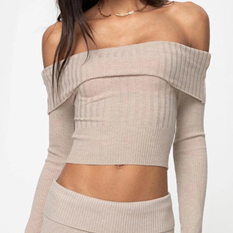 Cecilia Cropped Boat Neck Long Sleeve Off Shoulder Top