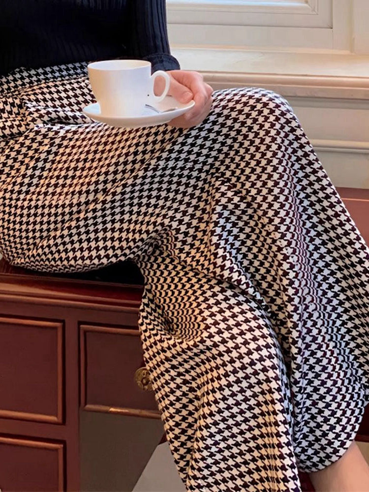 High Waist Houndstooth Loose Pants