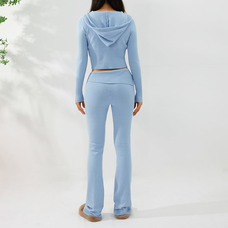 Zip It - Long Sleeve Sweater And High Waist Pants Set