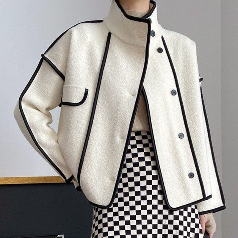 Tessa Contrast Stand-up Collar Overcoat