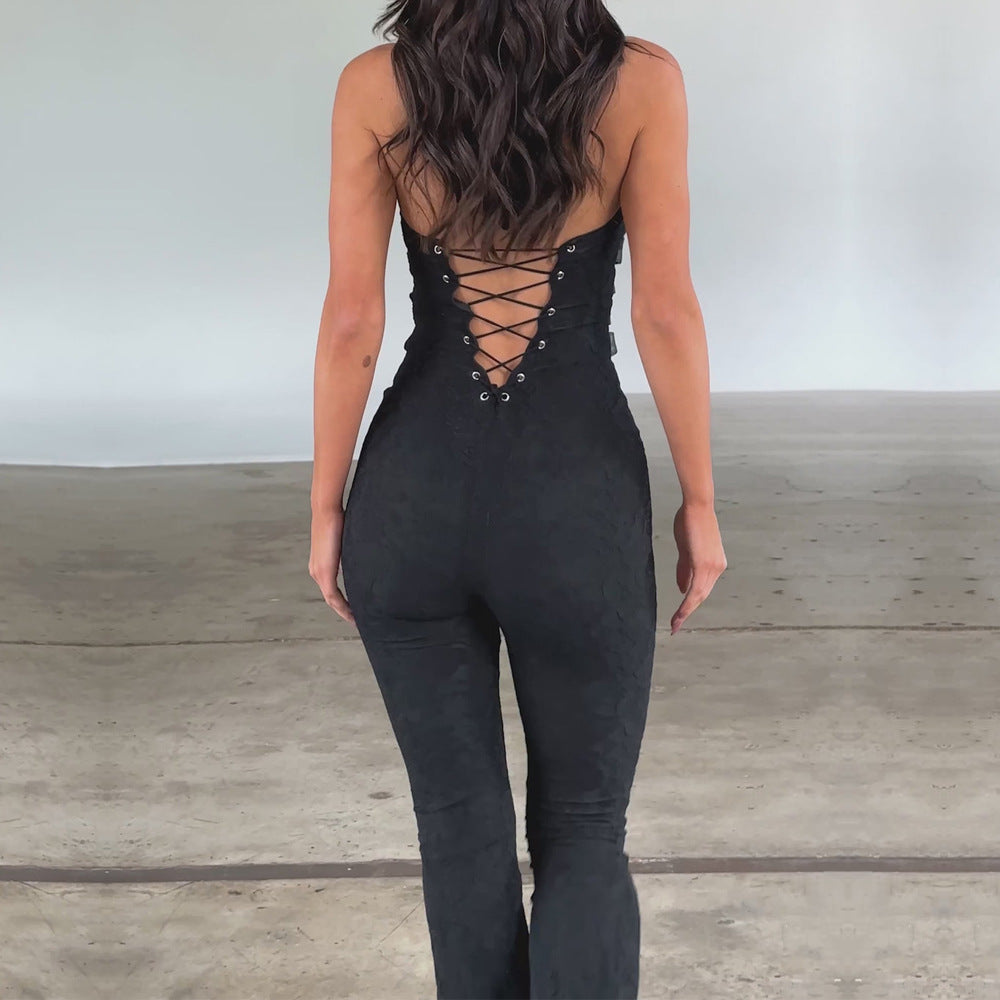 Rope Me Up - Lace Up Slim Fit & Sheer Jumpsuit