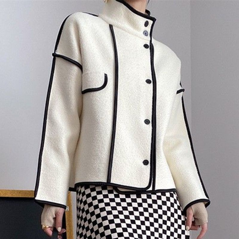 Tessa Contrast Stand-up Collar Overcoat