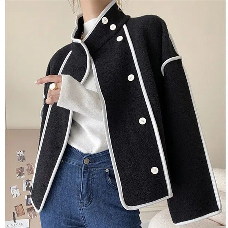 Tessa Contrast Stand-up Collar Overcoat