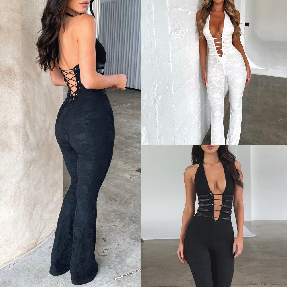 Rope Me Up - Lace Up Slim Fit & Sheer Jumpsuit