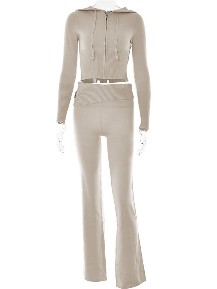 Zip It - Long Sleeve Sweater And High Waist Pants Set