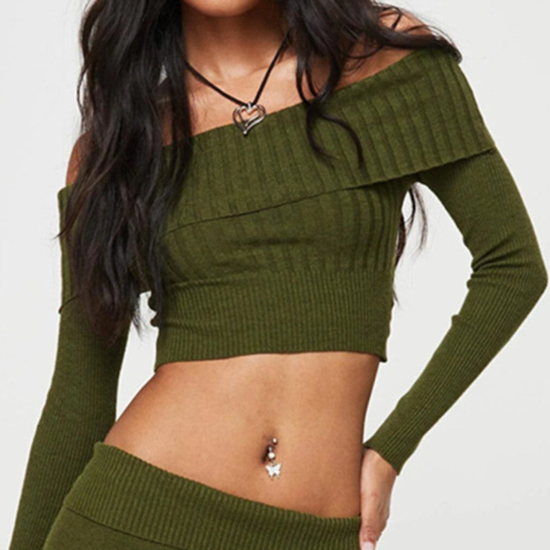 Cecilia Cropped Boat Neck Long Sleeve Off Shoulder Top