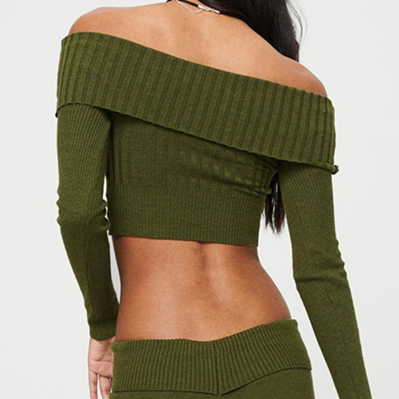 Cecilia Cropped Boat Neck Long Sleeve Off Shoulder Top